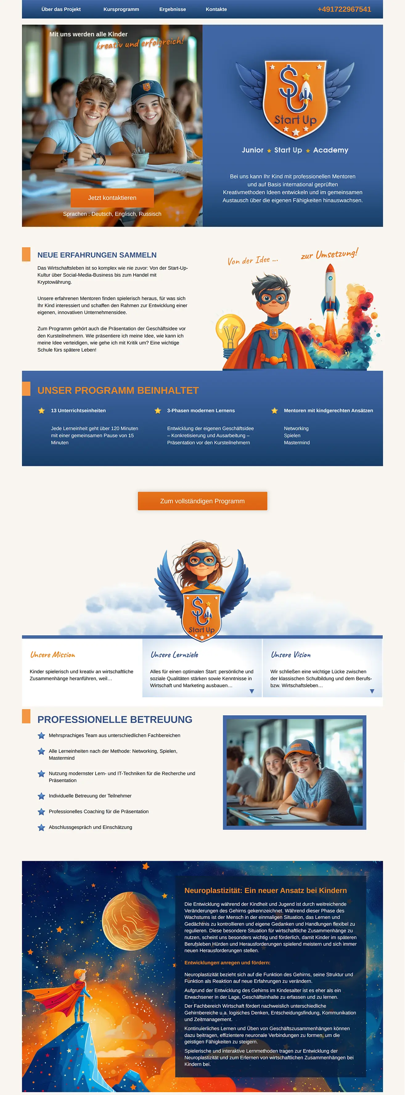 Webseite Business-Schulen für Kinder in Berlin